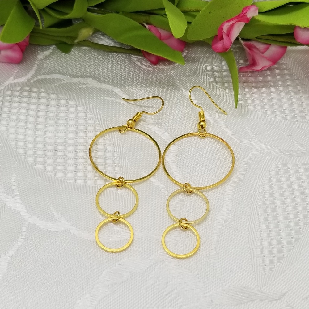 Gold Circle Dangle Earrings - Hypoallergenic Hooks